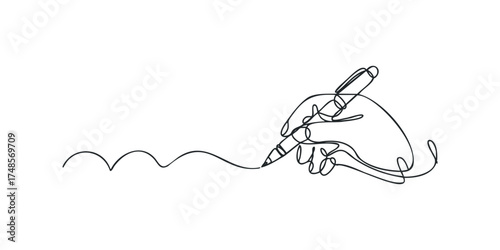 Hand drawing wavy line with pen in continuous line style