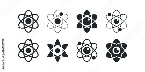 Atom Symbols Collection Featuring Orbiting Electrons