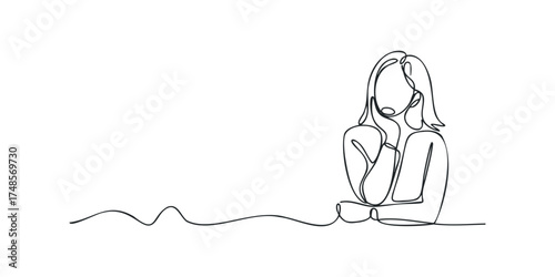 Minimalist line drawing of a woman in contemplation