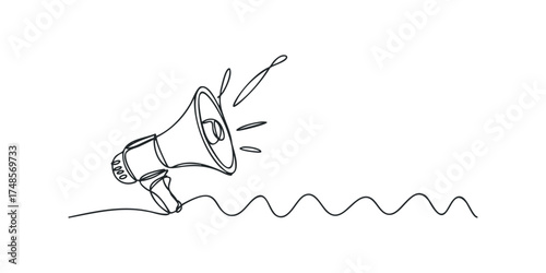 Single line drawing of a megaphone announcing