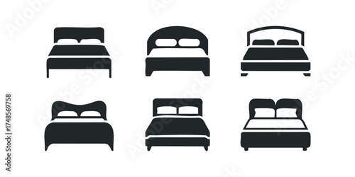 Collection of Six Bed Icons with Different Headboard Shapes