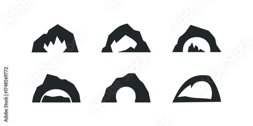 Six abstract cave and archway silhouettes