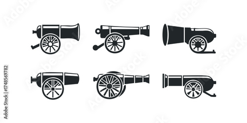 Collection of six black antique cannon silhouettes