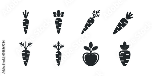 Collection of vector icons representing carrots and a beet