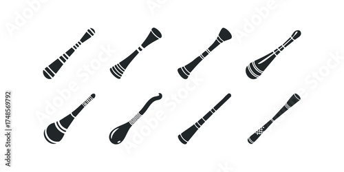 Collection of traditional woodwind musical instruments silhouettes