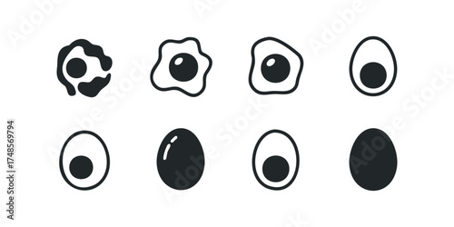 Collection of simplified black and white food icons representing eggs