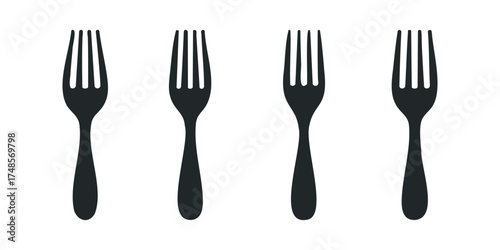 Four black forks arranged in a row
