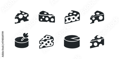 Group of diverse cheese shapes and icons
