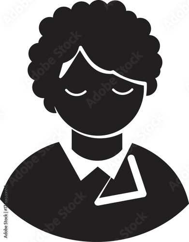 Stylized silhouette of a person with curly hair wearing a collared shirt representing identity and individuality abstract icon vector