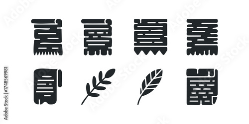 Collection of Scroll and Feather Icons for Writing and History