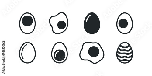 Collection of eight egg icons with varied depictions