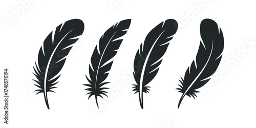 Four simple feather silhouettes in a row