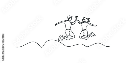 Couple jumping high five celebration