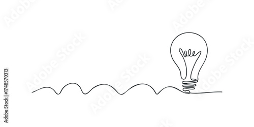 Single line drawing of a light bulb with filament