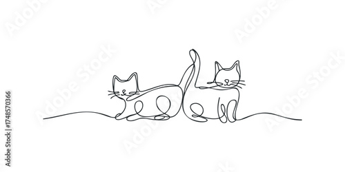 Two cats drawn with a single continuous line