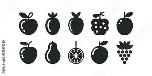 Collection of Various Fruit Icons and Symbols