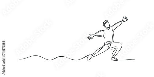 Man in motion captured in continuous line drawing