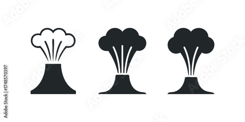 Volcano icons representing eruption and smoke plumes
