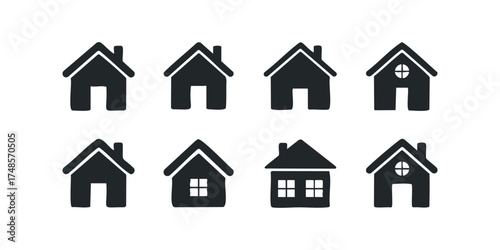 Collection of eight black house silhouette icons