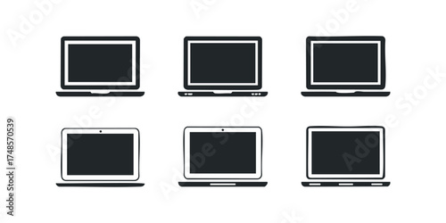 Collection of six stylized laptop icons