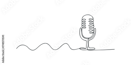 Line drawing of vintage microphone with sound wave