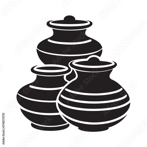 Stack Of Earthen Jars Decorative Silhouette Vector