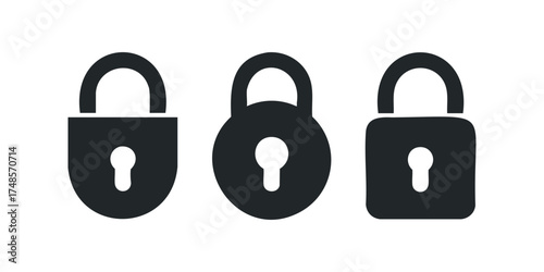 Three dark padlocks icons on white background