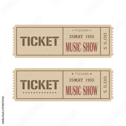 Stylish and retro vector illustration of a music show ticket for live concert and events