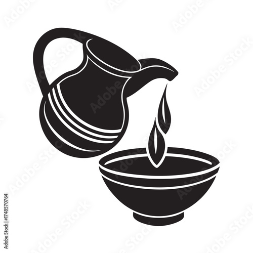 Clay Pitcher Pouring Water Silhouette Vector