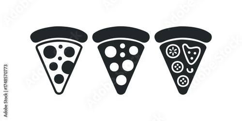 Three Stylized Slices of Pizza Icons