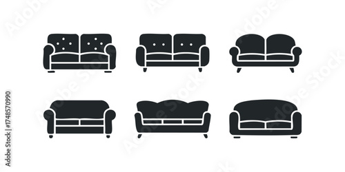 Set of six modern sofa silhouette icons