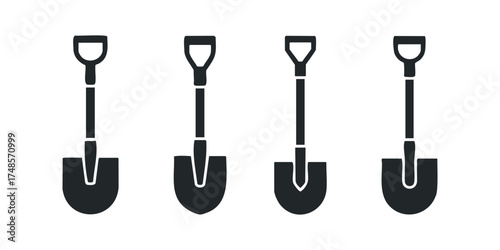 Four black shovel silhouettes arranged in a row