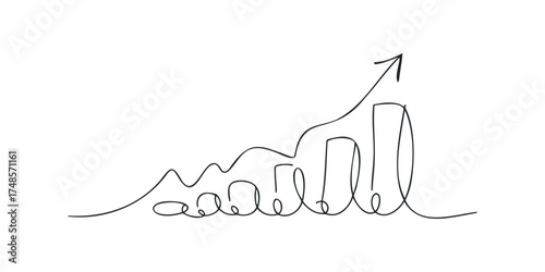 Simple hand-drawn graph showing financial growth with an upward trend arrow