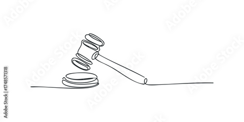 Abstract single line drawing of a gavel striking a sound block
