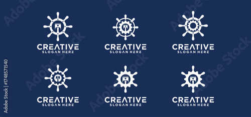 Ship repair logo, boat vector. Vector yacht repair service symbol.