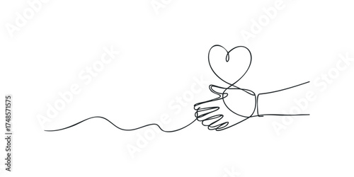 Hand holding heart line drawing