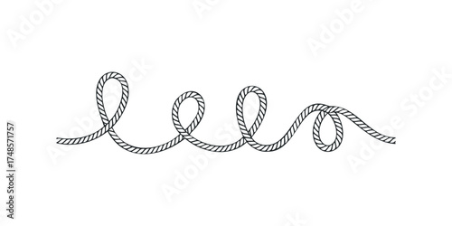 Curled rope forming abstract linear shape on white background