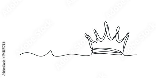 Single line drawing of a crown on white background
