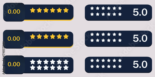 Star Ratings UI Mockup with Average Scores Reviews and Feedback Display Customer Satisfaction Web Design Elements Five