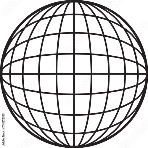 Simple globe grid illustration with black lines