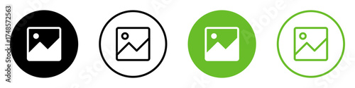 Gallery icon vector, silhouette of an image icon. Picture symbol - image photos sign icons - square button. Color set