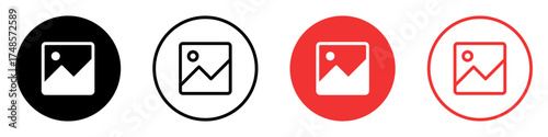 Gallery icon vector, silhouette of an image icon. Picture symbol - image photos sign icons - square button. Color set