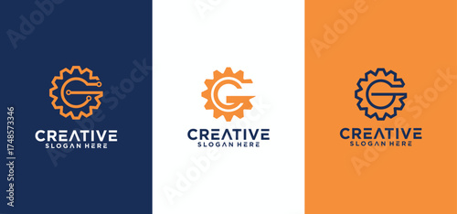 A collection of mechanical technology logos, a combination of alphabet and mechanic letters for vehicle repair shop logos