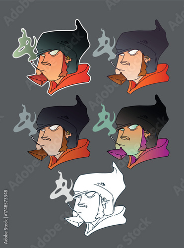 CHARACTER FACE WITH A HAT AND SWEATER WITH A CIGARETTE IN ITS MOUTH - HIP HOP