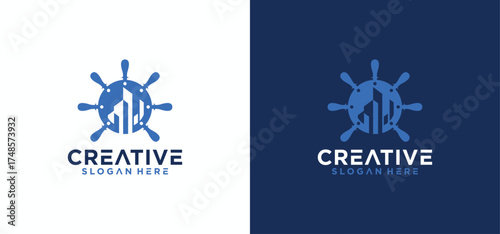 beach house logo design, vector logo of houses and buildings on the coast.