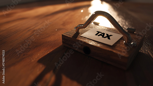 Tax season concept: a mousetrap with a paper labeled 