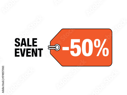 Vector art of sale event with 50 percent discount on orange tag for promotion and advertising