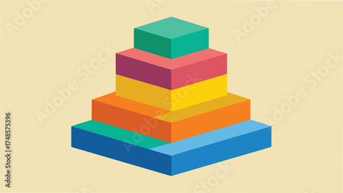 Vector art of isometric pyramid diagram with colorful blocks representing levels or stages of a process or hierarchy