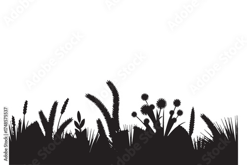 Silhouetted wild grass and flowers vector illustration scalable eps graphic silhouette