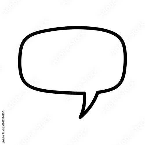 Illustration of a simple black outlined speech bubble on a plain white background space silhouette